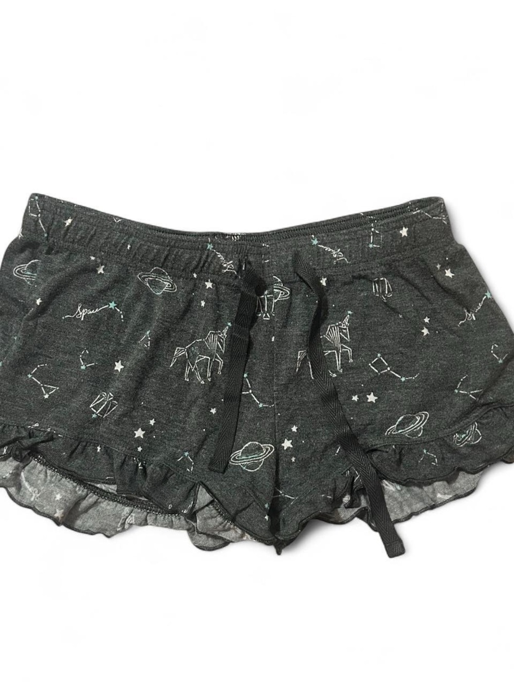 Space Print Ruffle Hem Lounge Shorts - Dark Gray (NWOT)